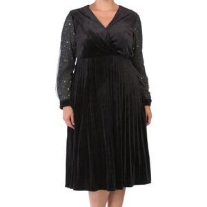 Dalia MacPhee Midi Dress NWT Black Velvet Star Sequin Sheer Whimsygoth Size 3X